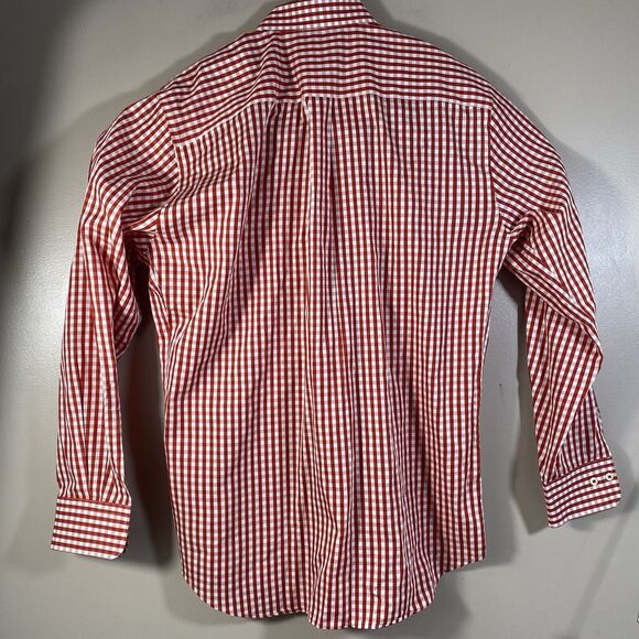 Peter Millar Dress Shirt Red Gingham Plaid Button Men Large Weekender Finish - Picture 9 of 13